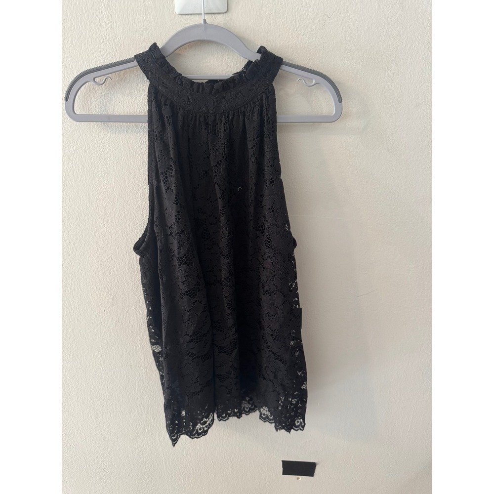 Simply Vera Vera‎ Wang Black Lace Halter Top Ruffle Neck Blouse NWT Large